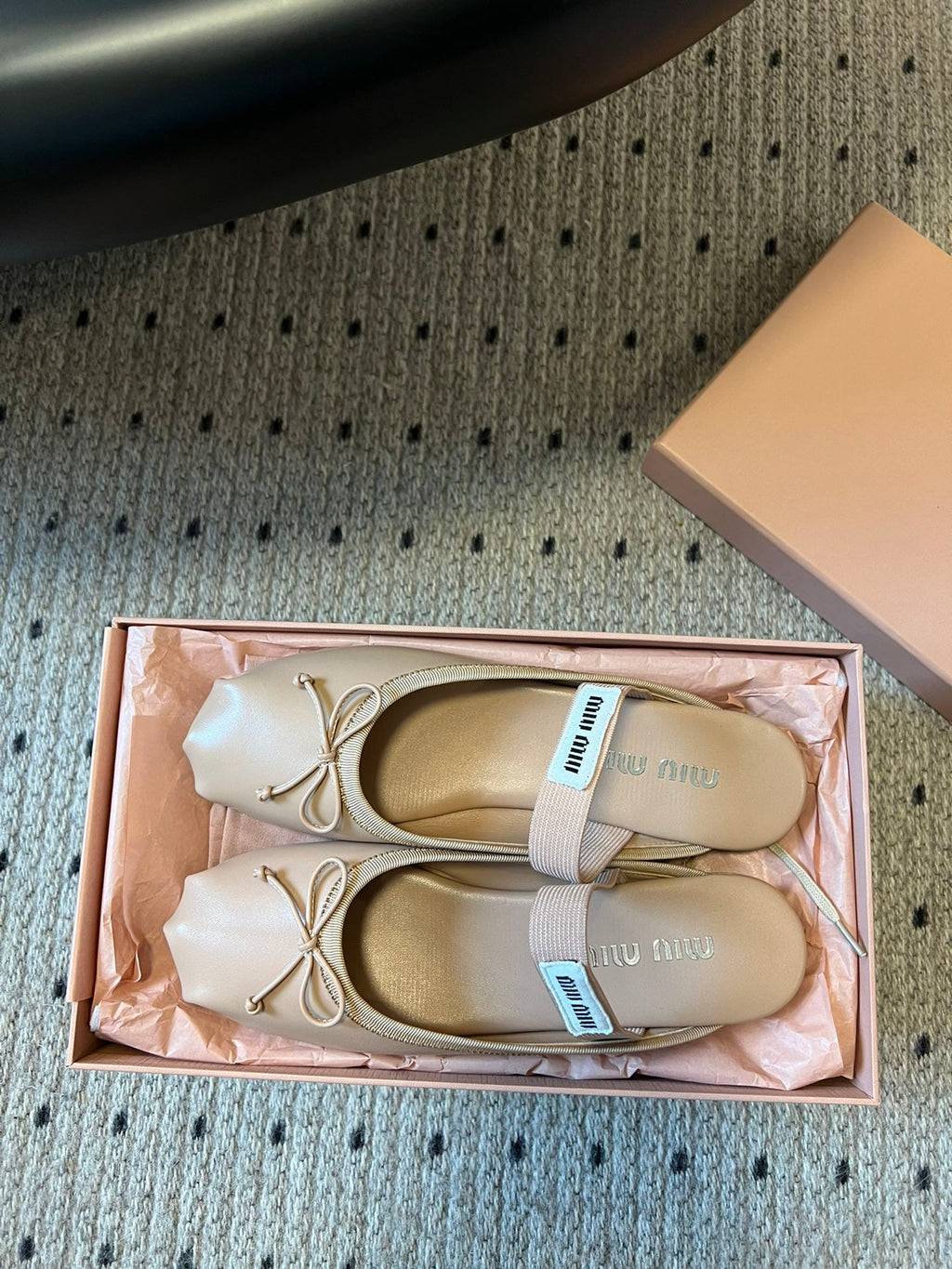 MIUMIU 26S BALLET MULES IN NUDE BROWN CALFSKIN WITH BOW