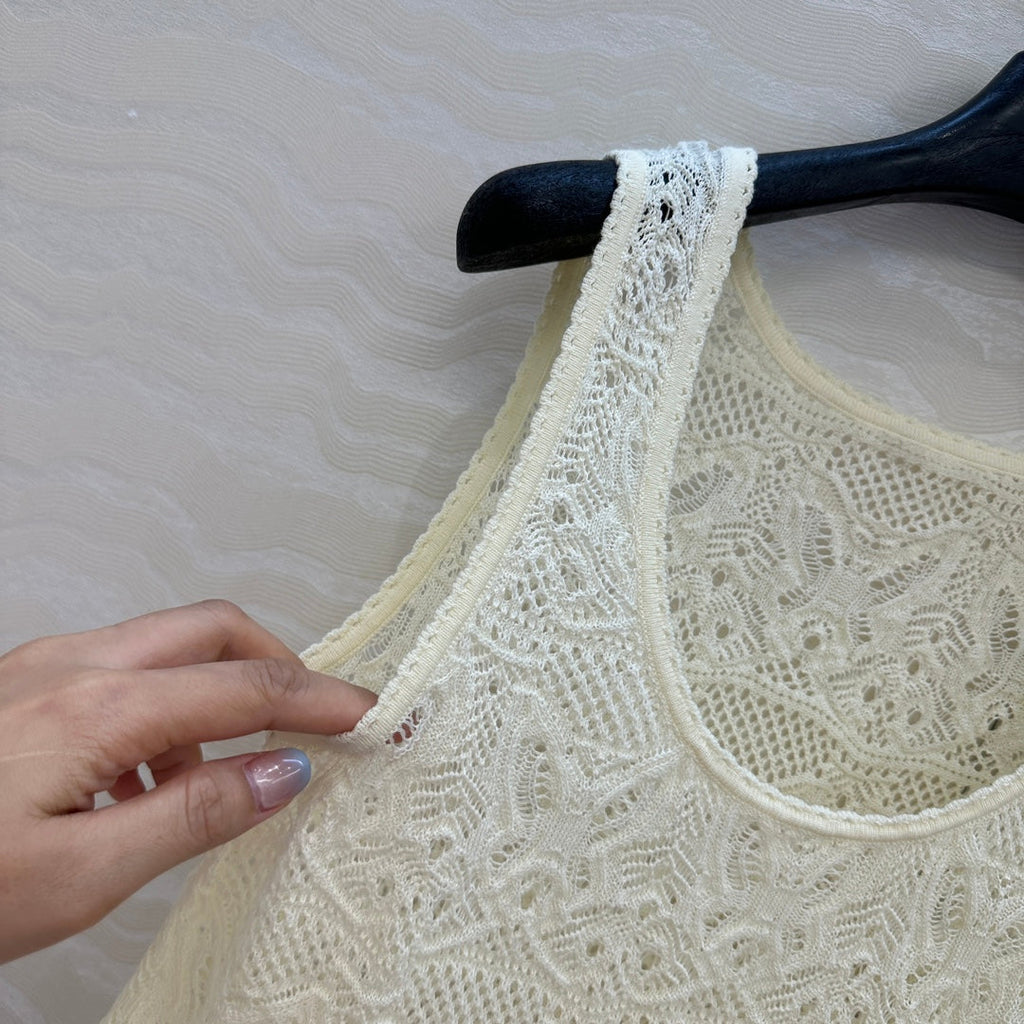DIOR CREAM EMBOSSED LACE TANK