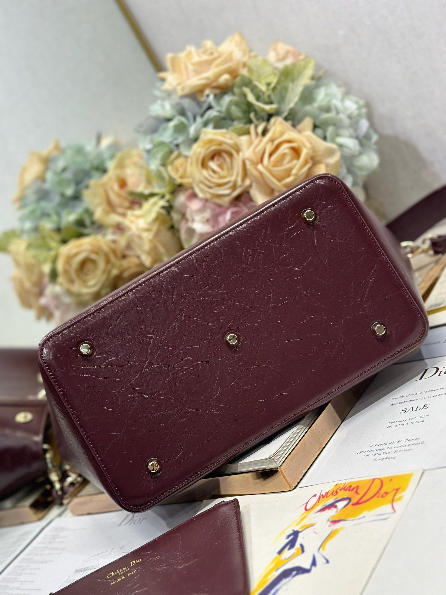 DIOR 26S TOUJOURS BAG 28 IN  DARK RED CALFSKIN