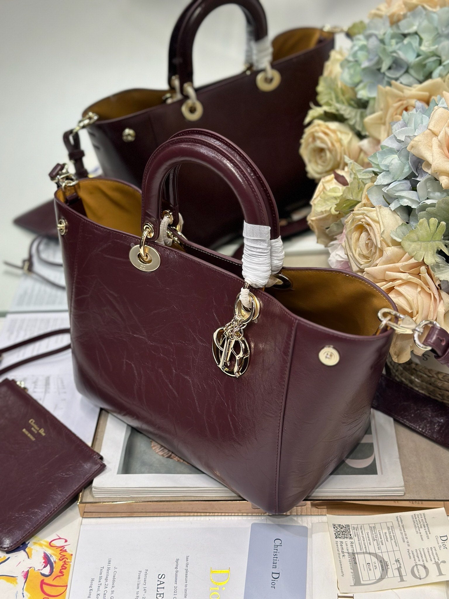 DIOR 26S TOUJOURS BAG 28 IN  DARK RED CALFSKIN