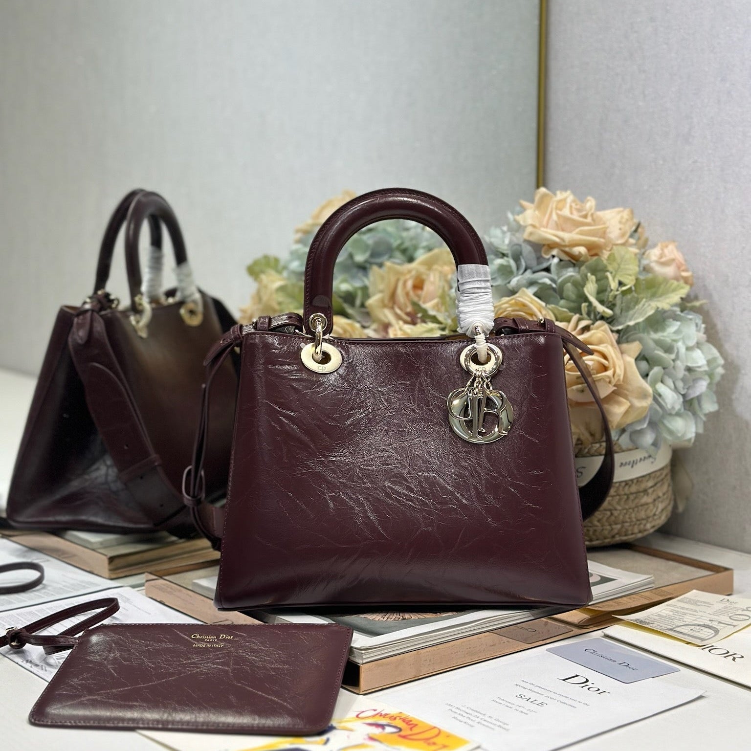 DIOR 26S TOUJOURS BAG 28 IN  DARK RED CALFSKIN