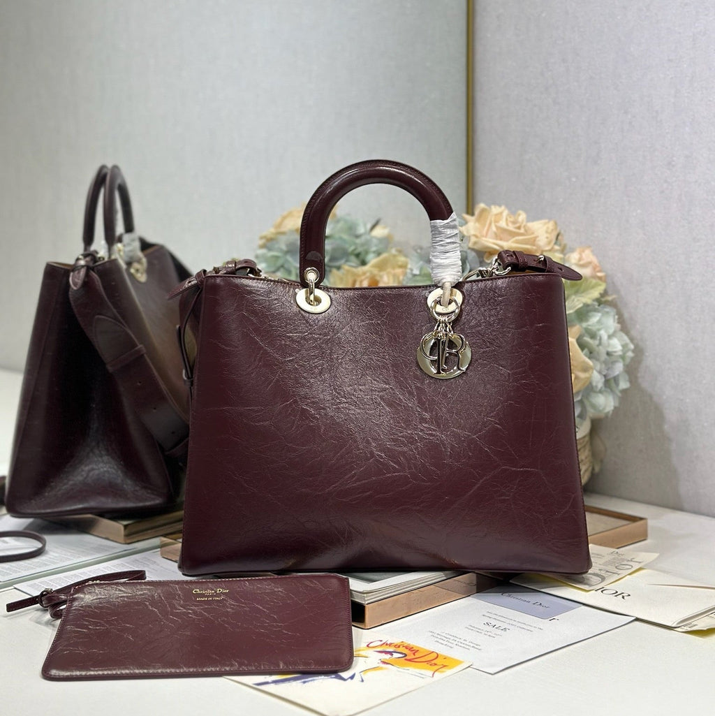 DIOR 26S TOUJOURS BAG 37 IN DARK RED CALFSKIN