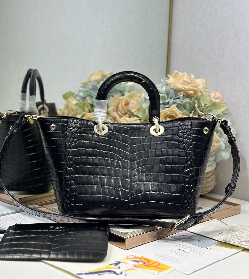 DIOR 26S TOUJOURS BAG 28 IN BLACK CROCODILE LEATHER