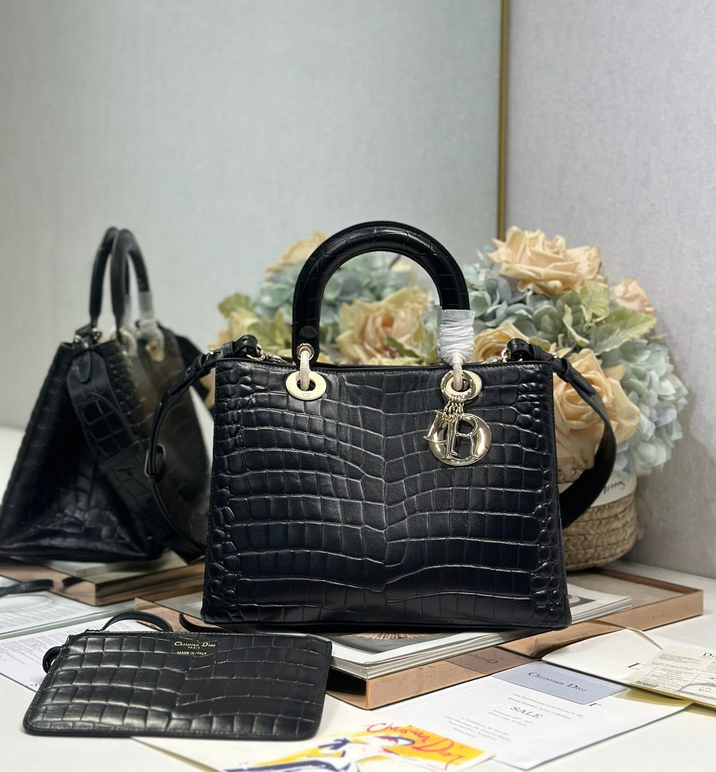 DIOR 26S TOUJOURS BAG 28 IN BLACK CROCODILE LEATHER