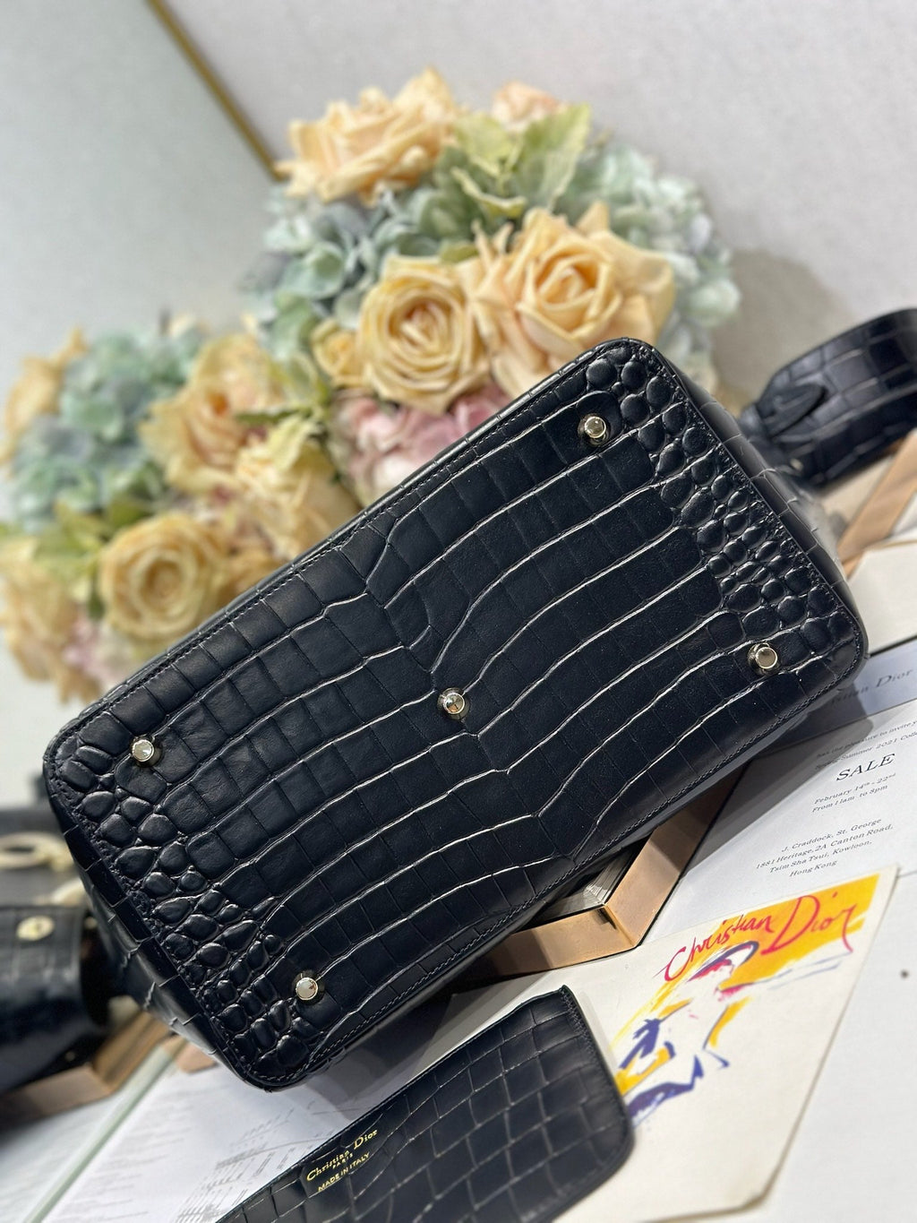 DIOR 26S TOUJOURS BAG 28 IN BLACK CROCODILE LEATHER