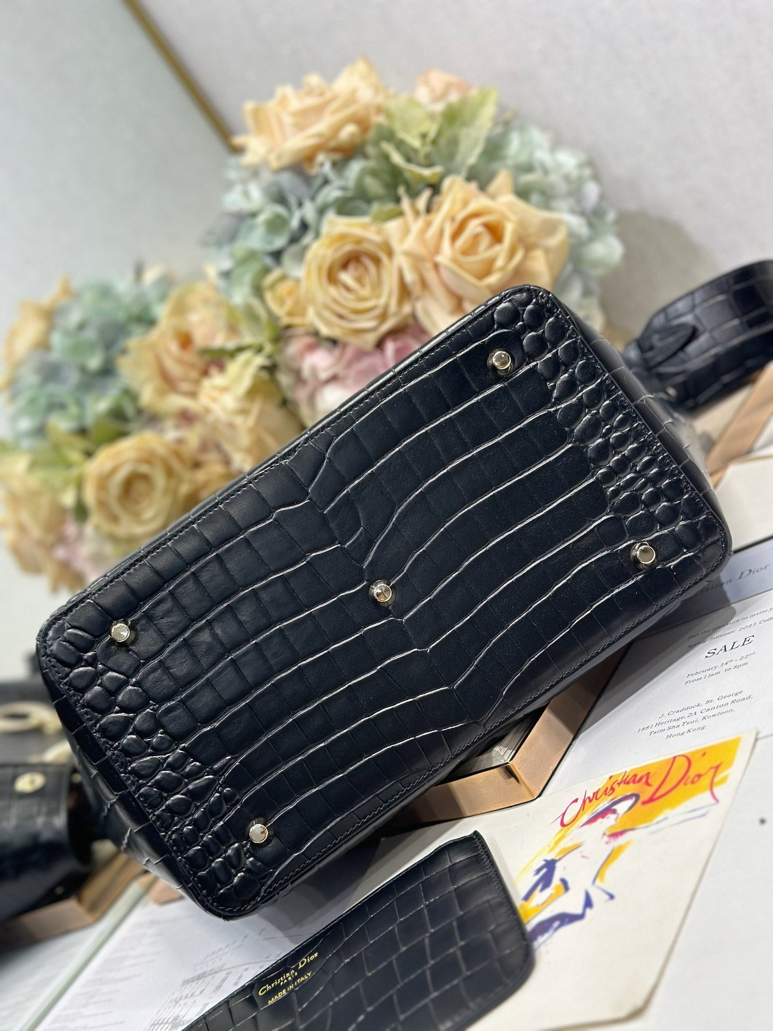 DIOR 26S TOUJOURS BAG 28 IN BLACK CROCODILE LEATHER