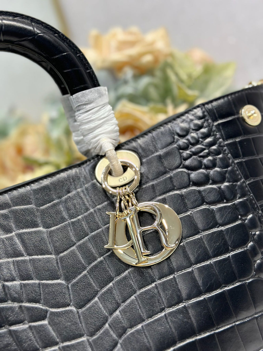 DIOR 26S TOUJOURS BAG 28 IN BLACK CROCODILE LEATHER