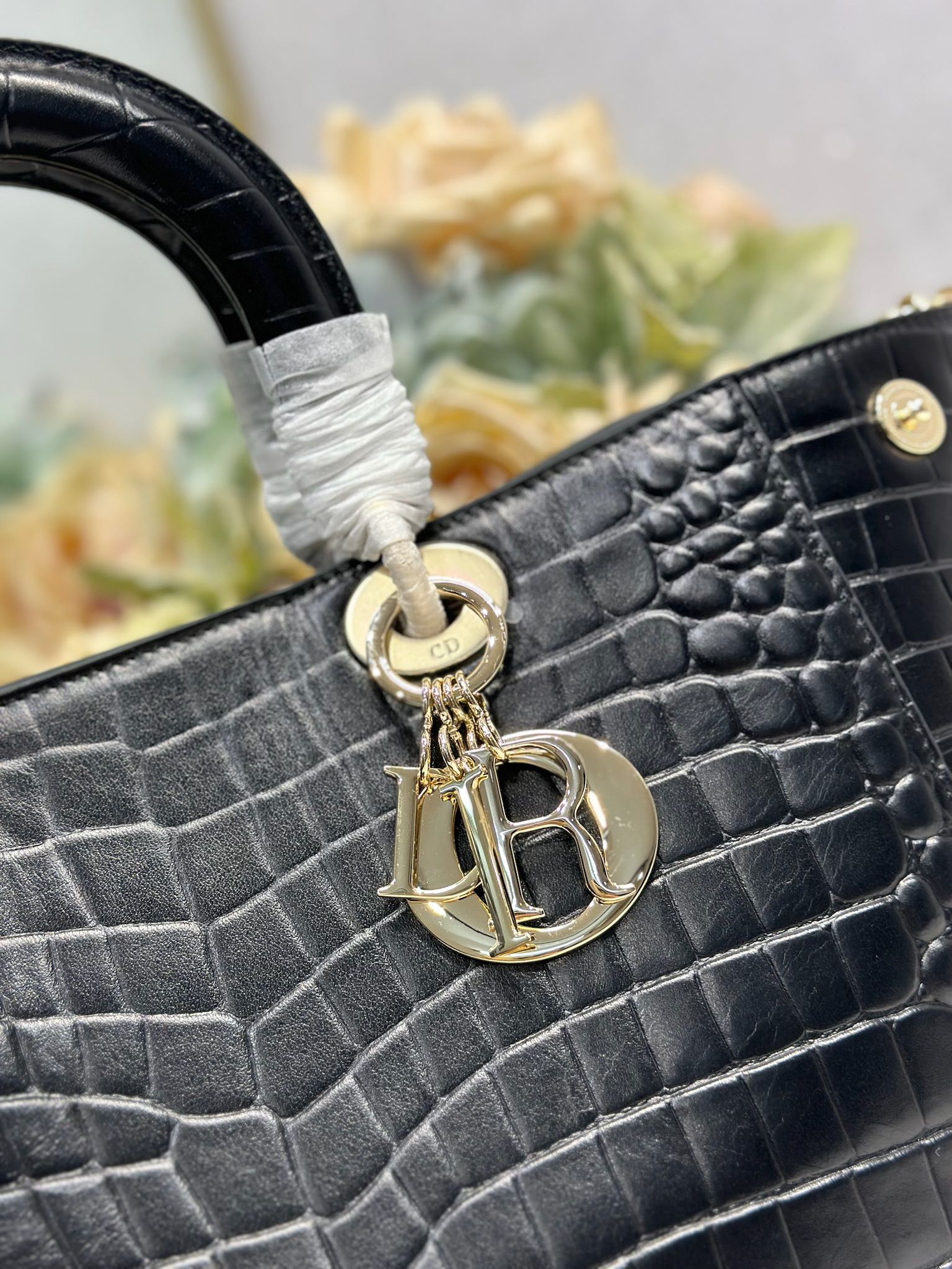 DIOR 26S TOUJOURS BAG 28 IN BLACK CROCODILE LEATHER