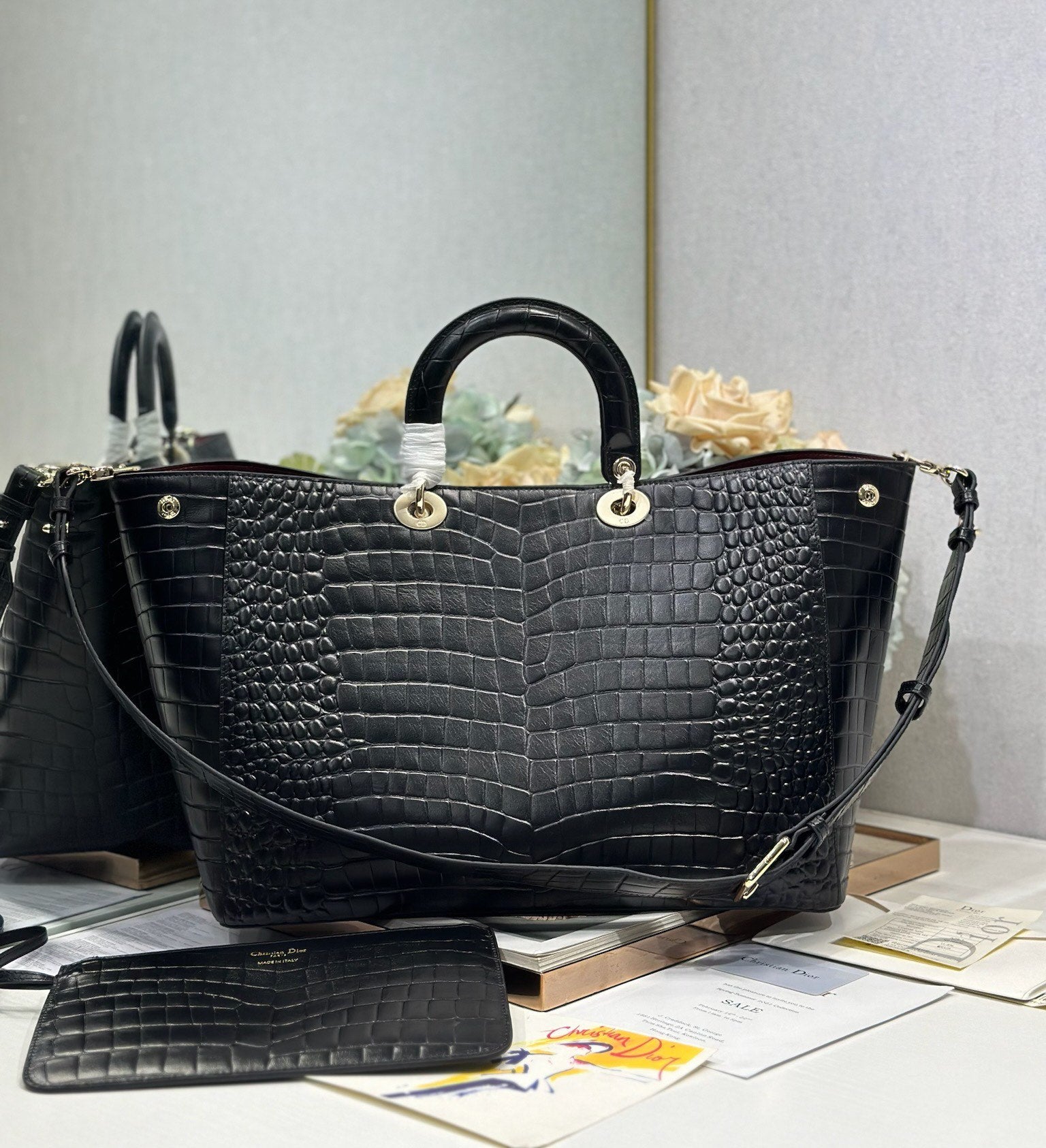 DIOR 26S TOUJOURS BAG 37 IN BLACK CROCODILE LEATHER