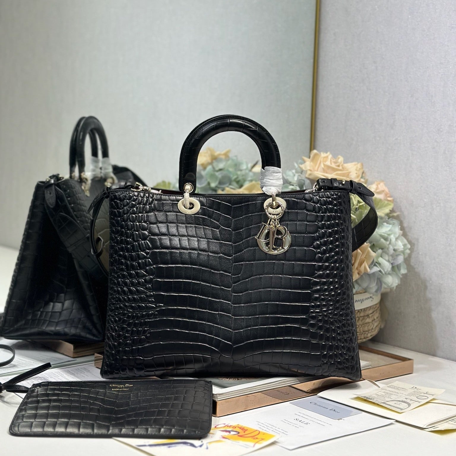 DIOR 26S TOUJOURS BAG 37 IN BLACK CROCODILE LEATHER
