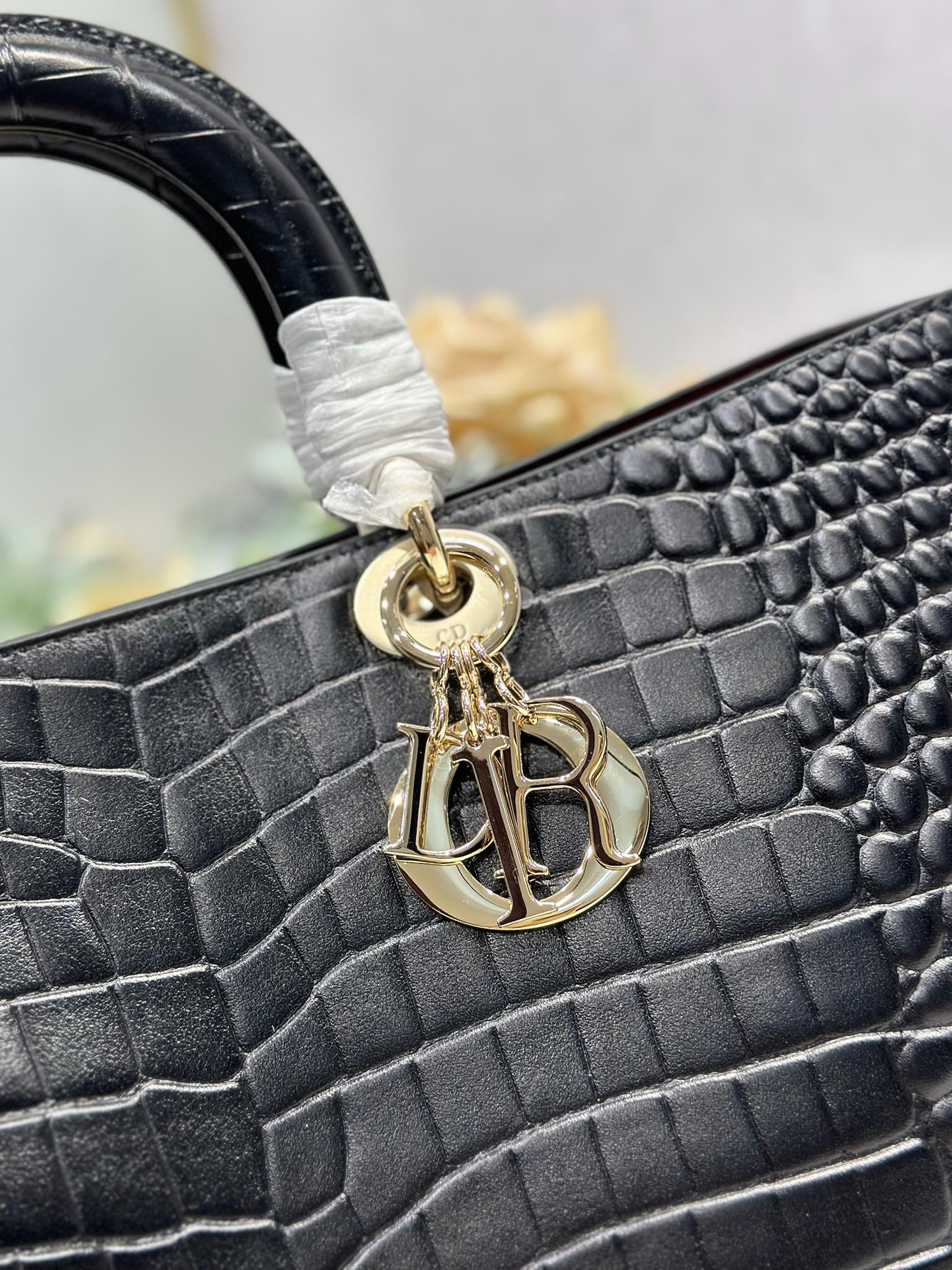 DIOR 26S TOUJOURS BAG 37 IN BLACK CROCODILE LEATHER