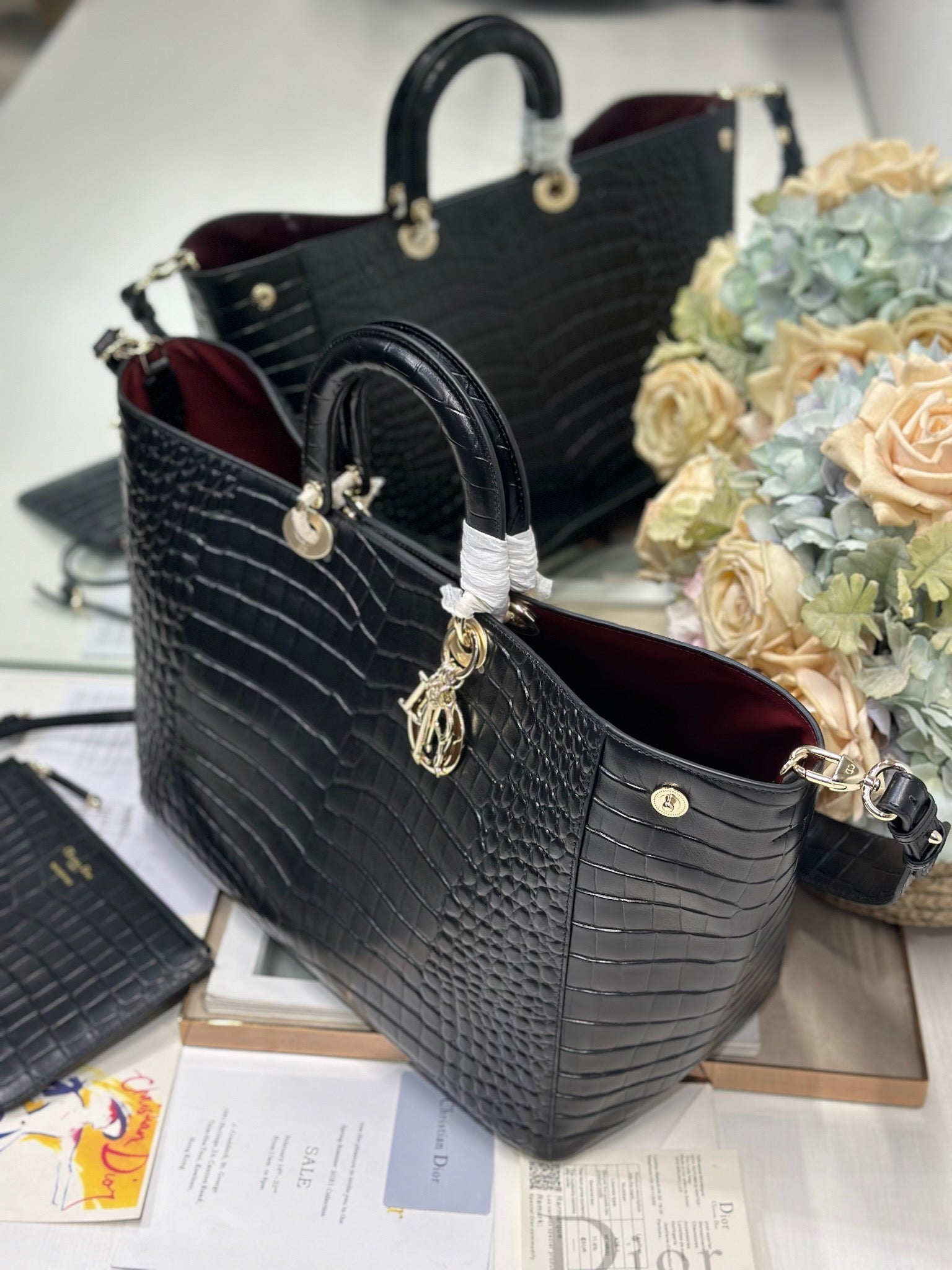 DIOR 26S TOUJOURS BAG 37 IN BLACK CROCODILE LEATHER