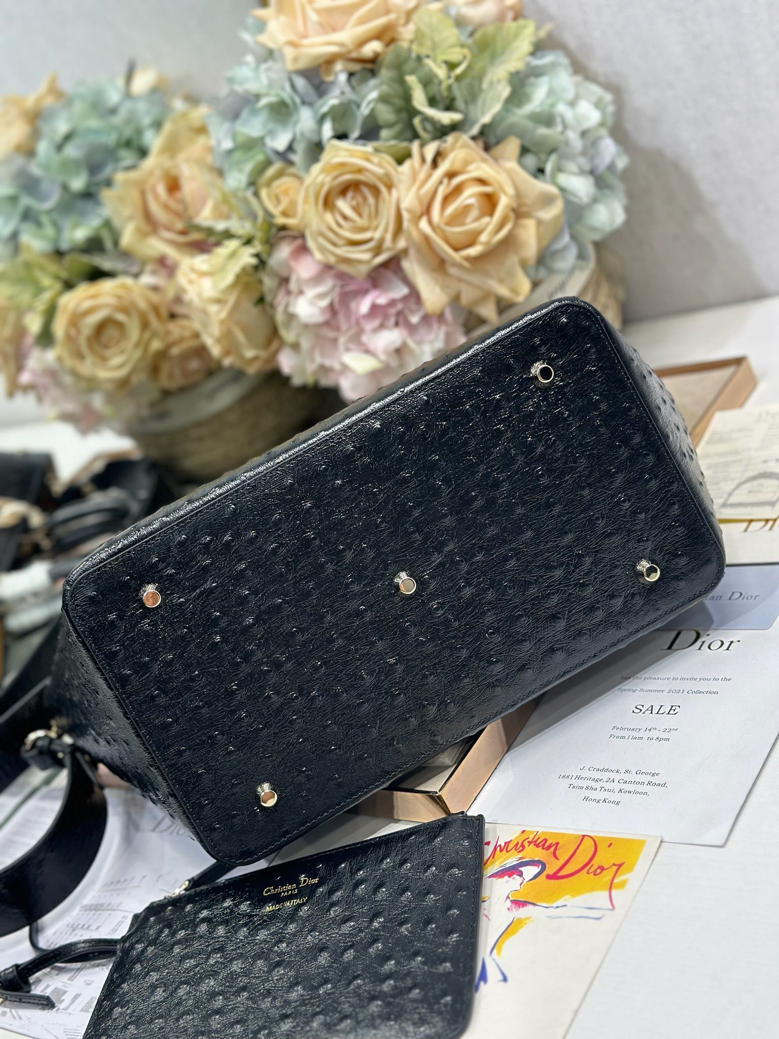 DIOR 26S TOUJOURS BAG 28 IN BLACK OSTRICH