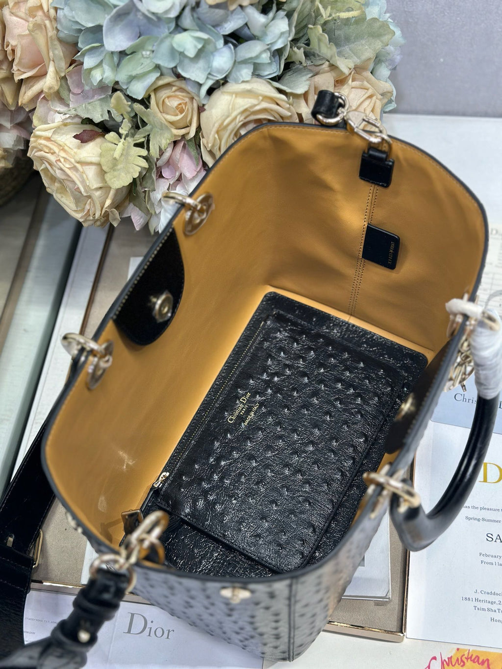 DIOR 26S TOUJOURS BAG 28 IN BLACK OSTRICH