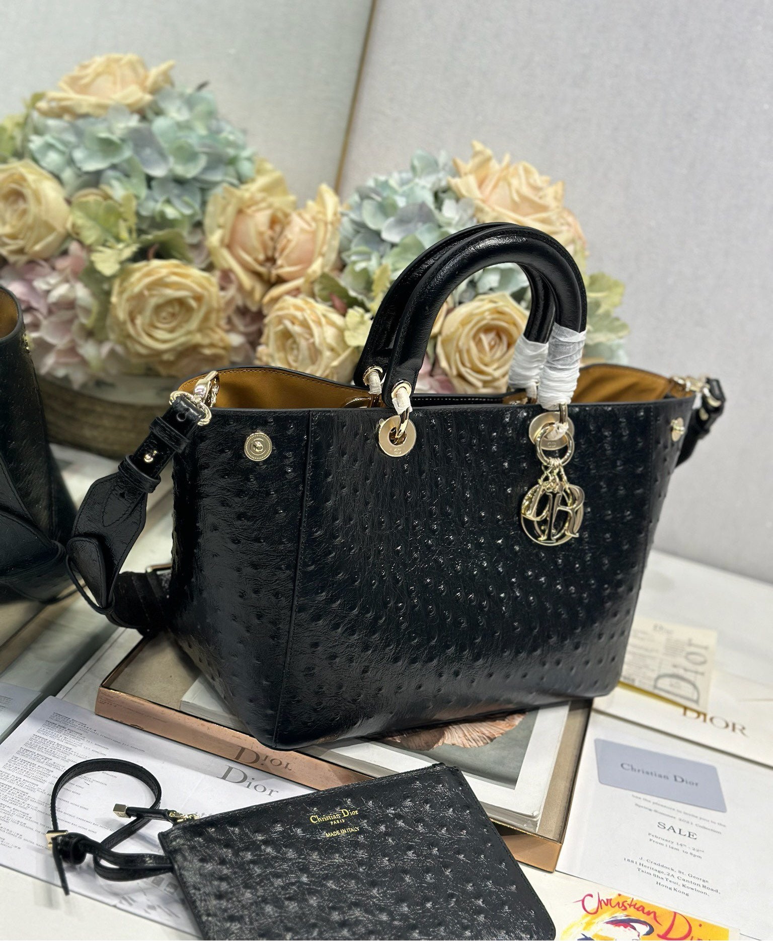DIOR 26S TOUJOURS BAG 28 IN BLACK OSTRICH