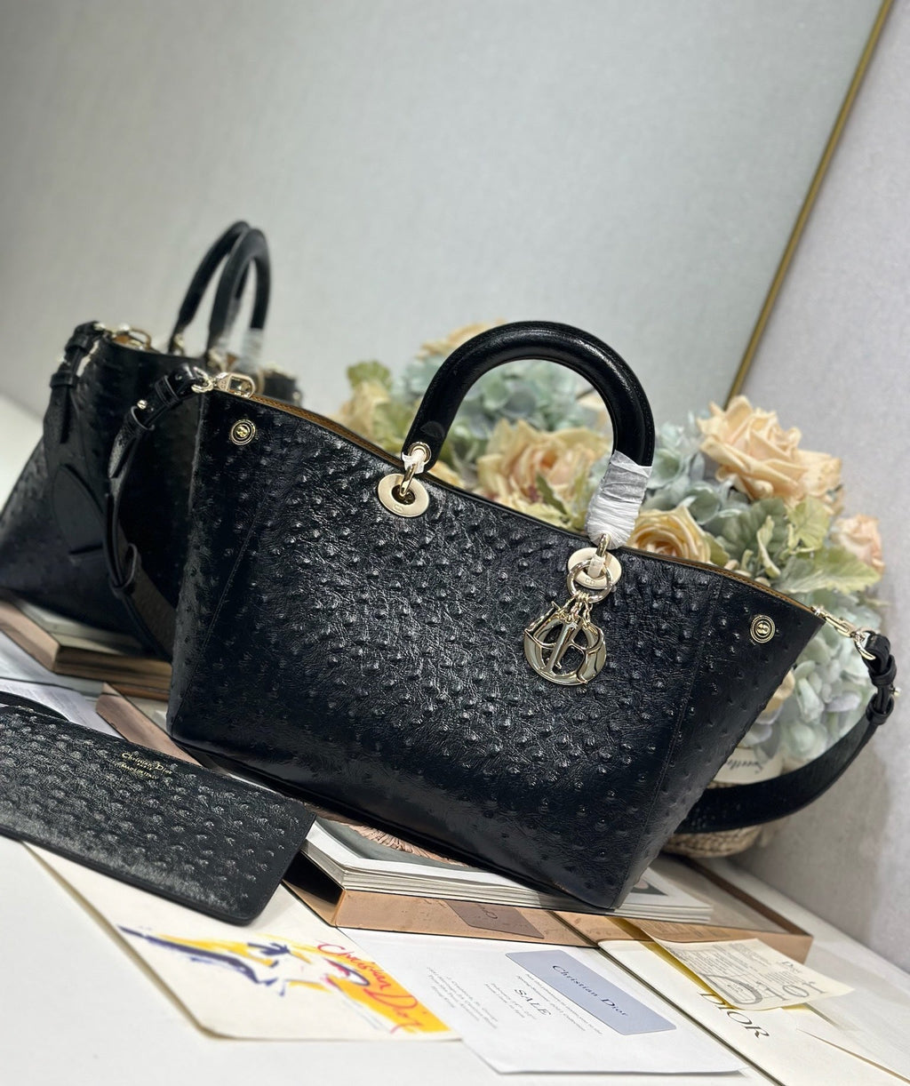 DIOR 26S TOUJOURS BAG 28 IN BLACK OSTRICH