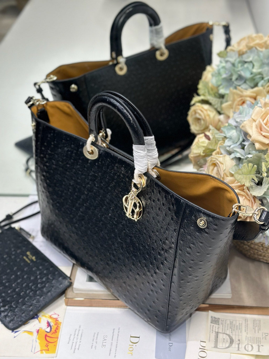 DIOR 26S TOUJOURS BAG 37 IN BLACK OSTRICH