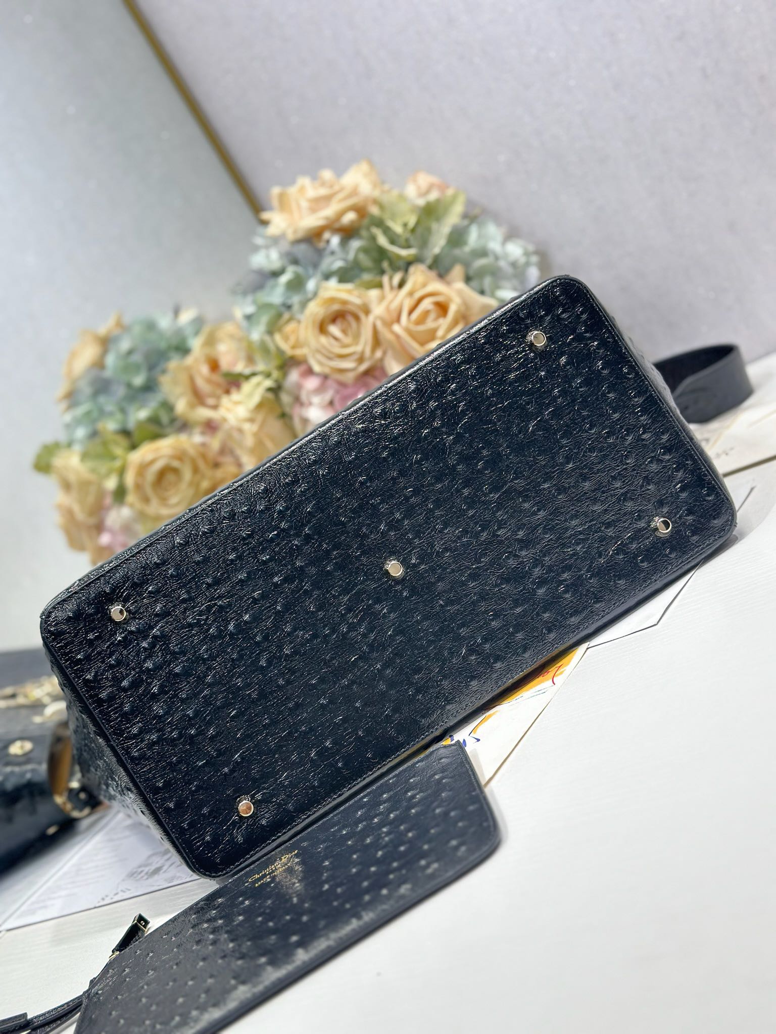 DIOR 26S TOUJOURS BAG 37 IN BLACK OSTRICH