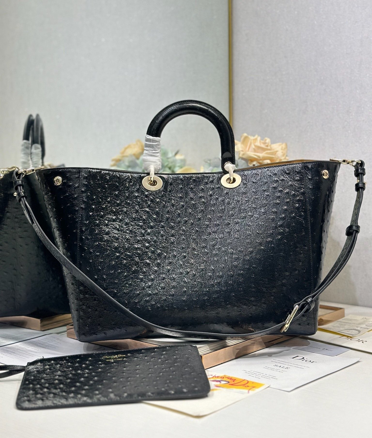 DIOR 26S TOUJOURS BAG 37 IN BLACK OSTRICH