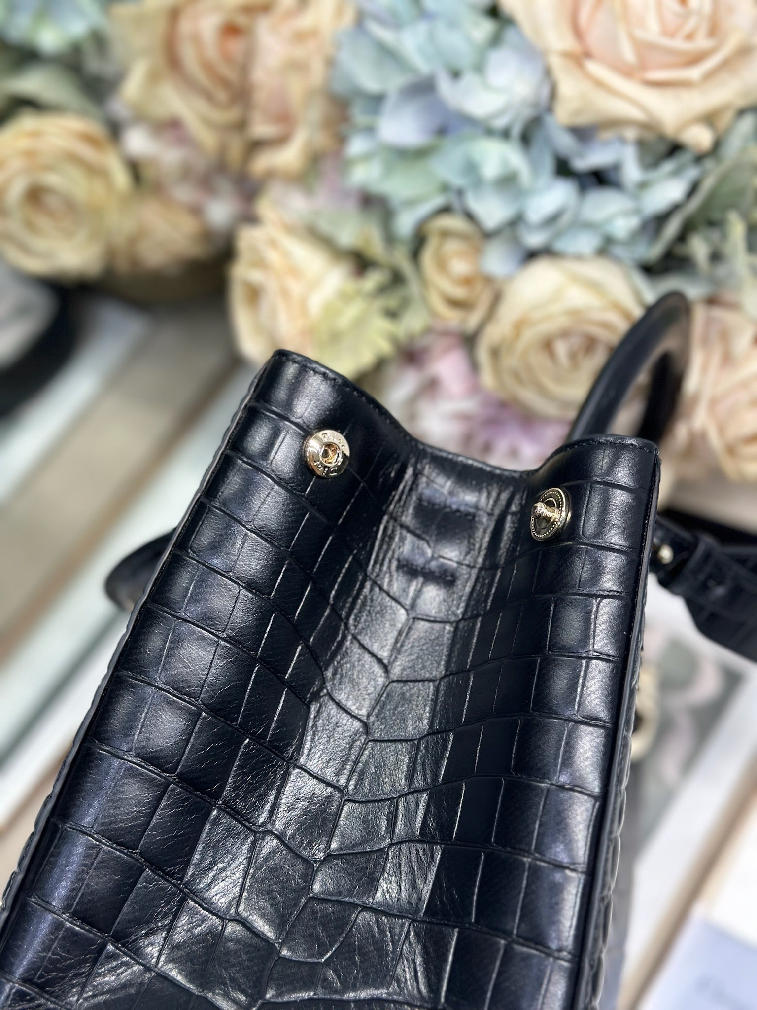 DIOR 26S TOUJOURS BAG 28 IN BLACK CROCODILE LEATHER