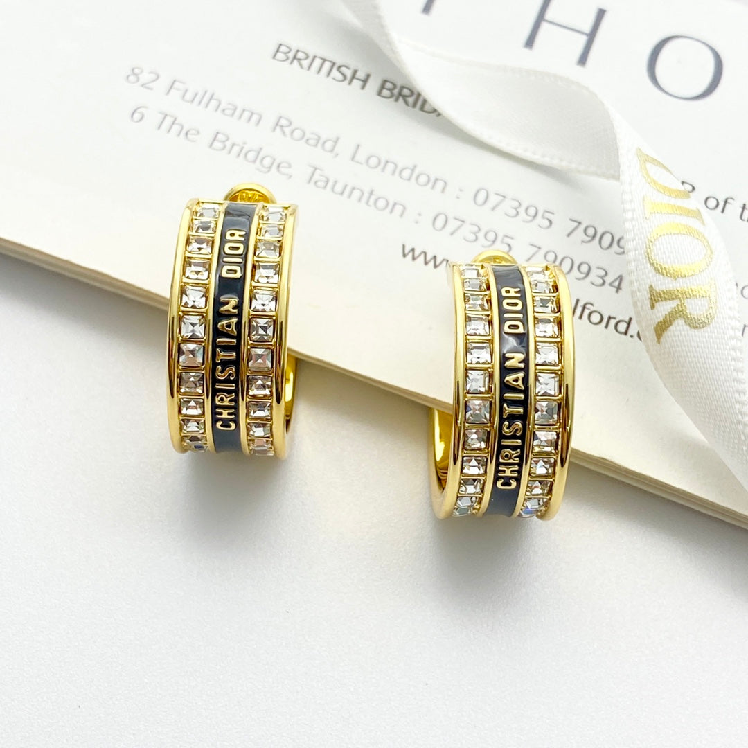 CD 26S CRYSTAL LOGO HOOP EARRINGS IN GOLD METAL 631771