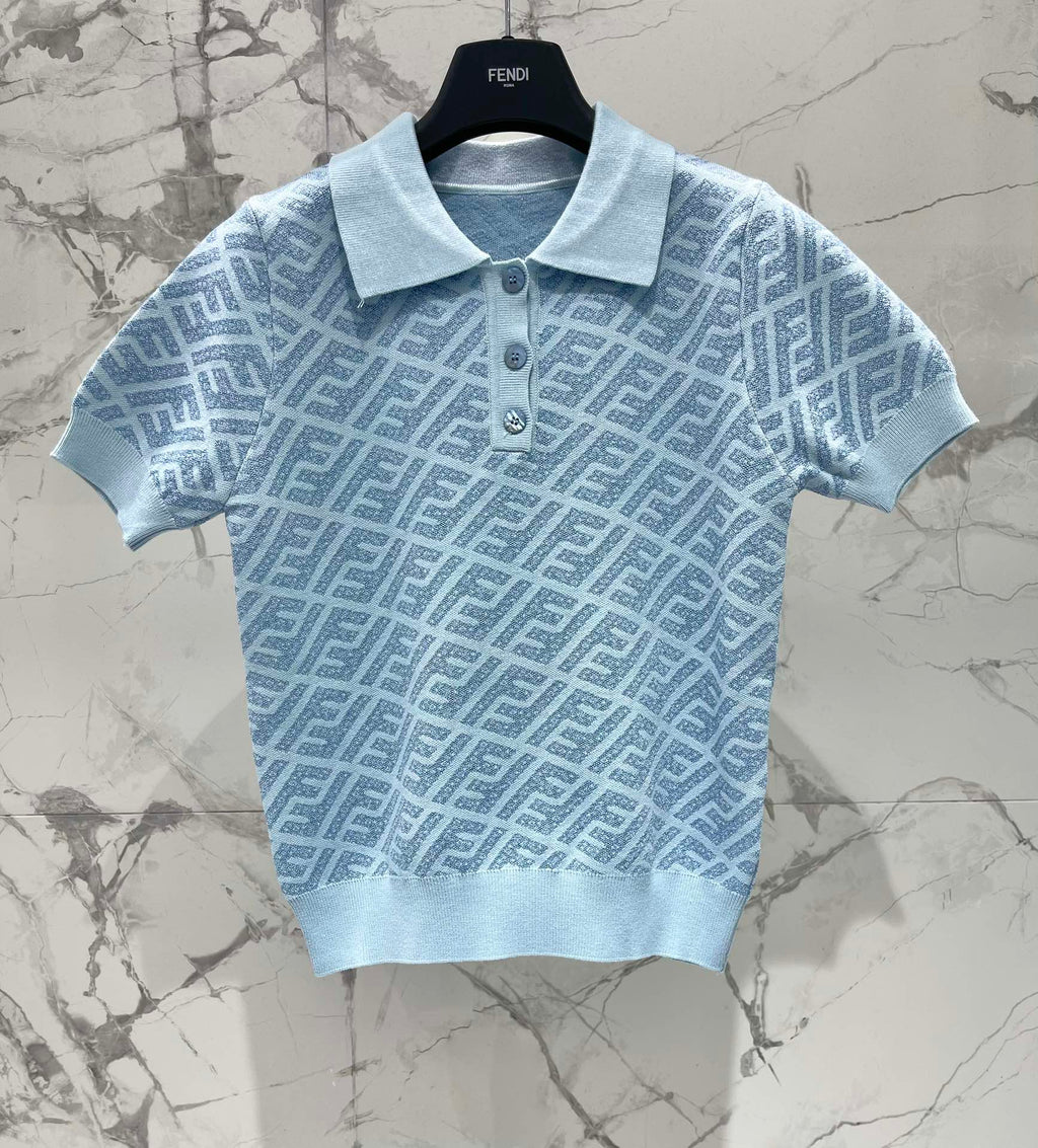 FEND 25S SHORT SLEEVE JACQUARD KNIT LAPEL 264232
