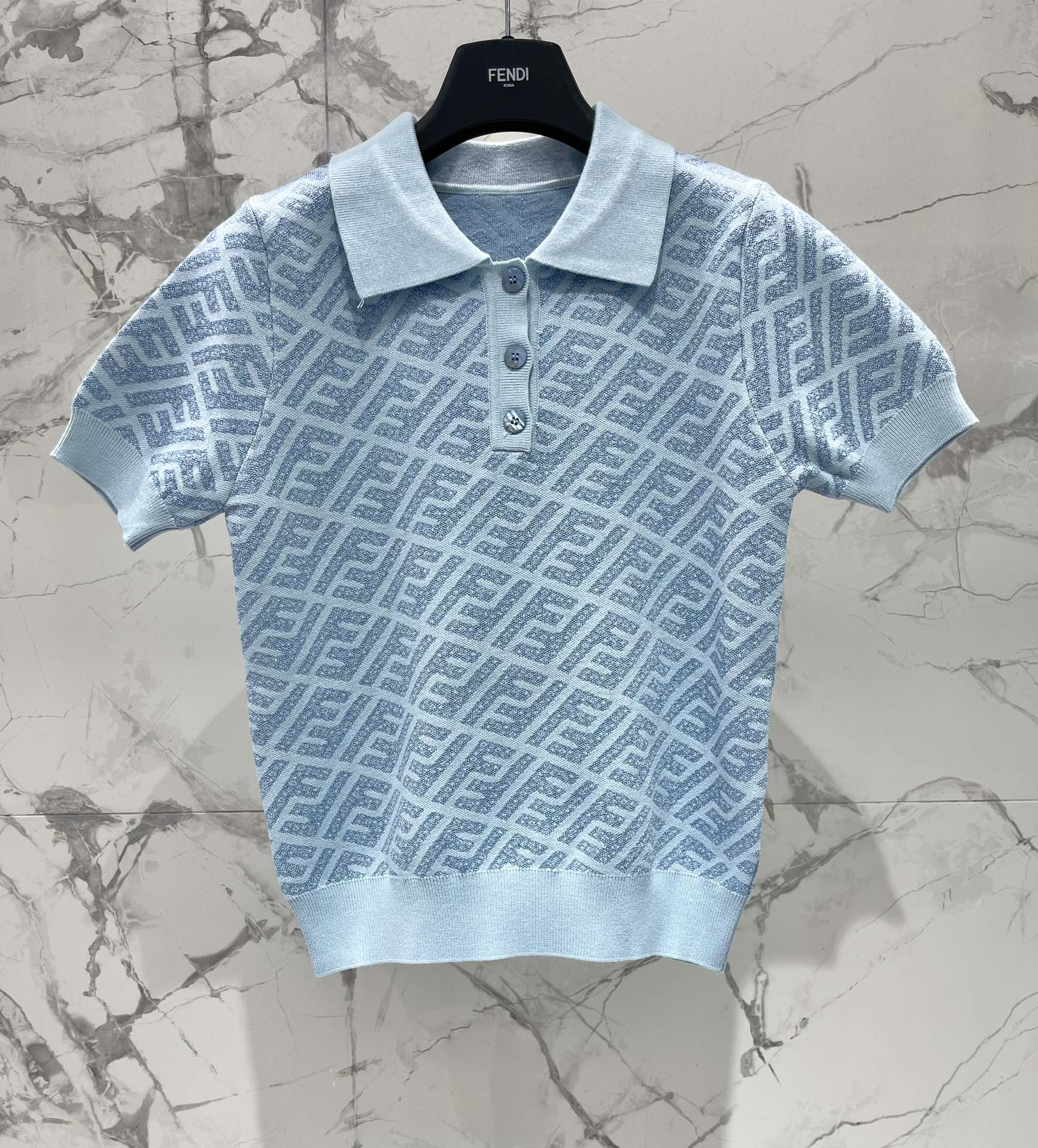 FEND 25S SHORT SLEEVE JACQUARD KNIT LAPEL 264232