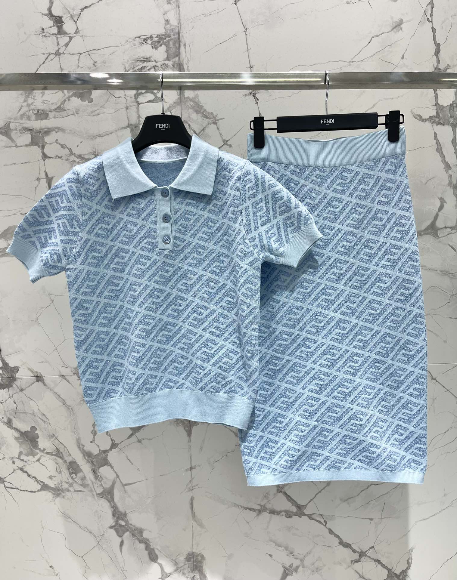FEND 25S SHORT SLEEVE JACQUARD KNIT LAPEL 264232