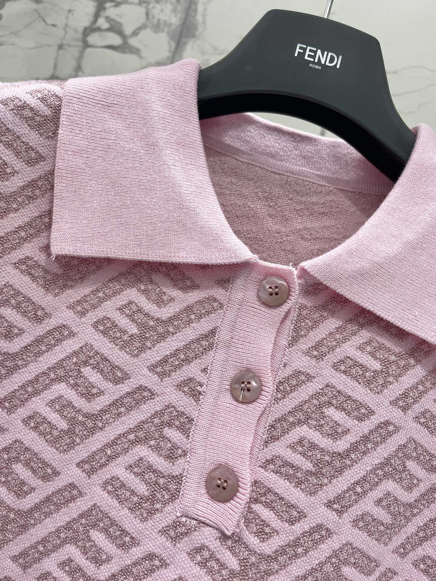 FEND 25S SHORT SLEEVE JACQUARD KNIT LAPEL 264238