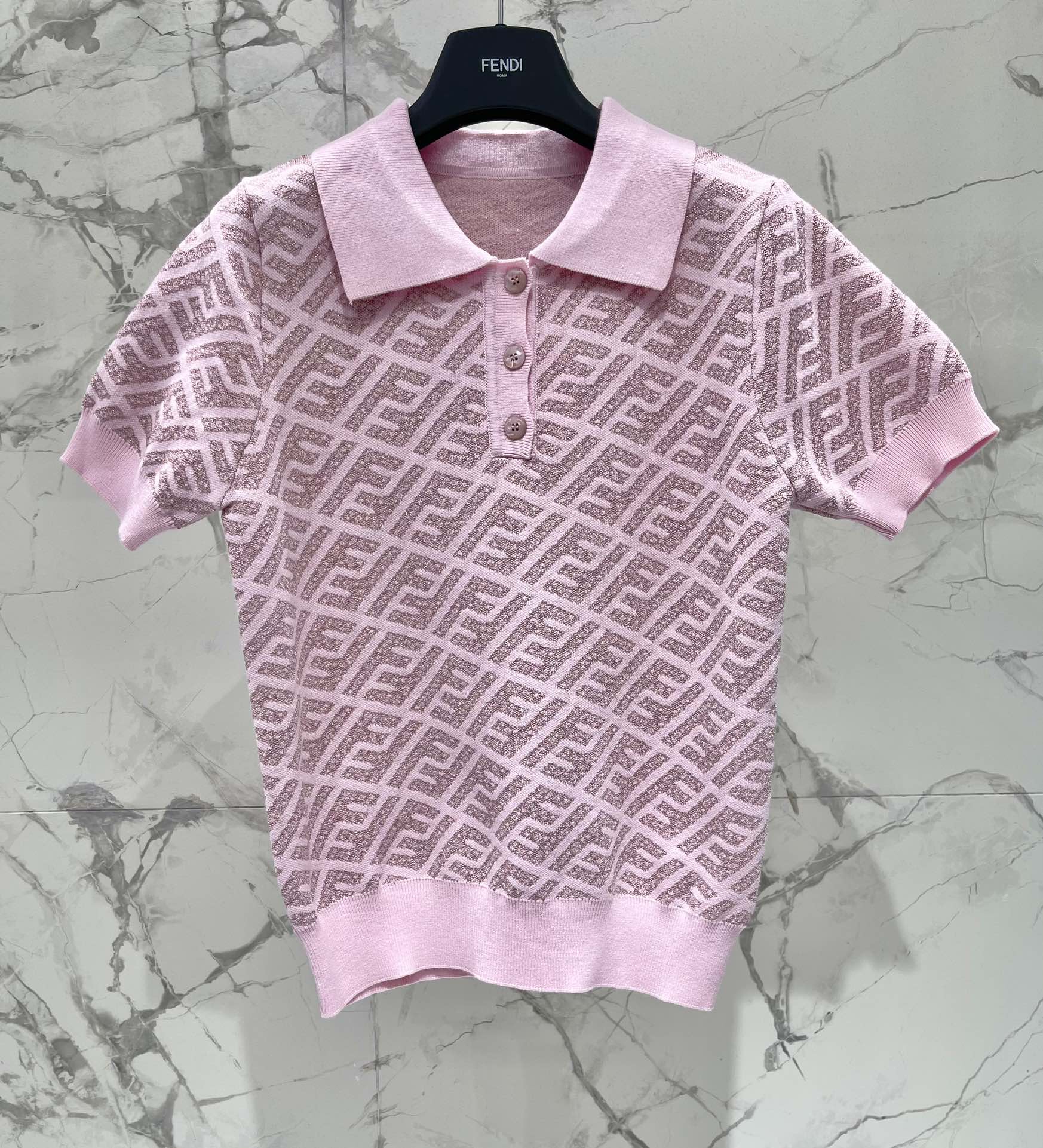 FEND 25S SHORT SLEEVE JACQUARD KNIT LAPEL 264238