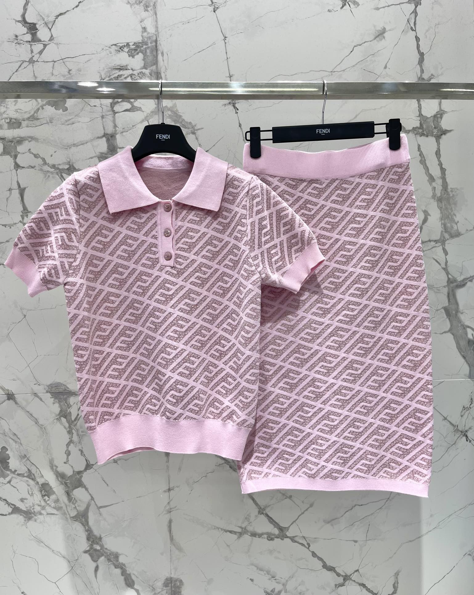 FEND 25S SHORT SLEEVE JACQUARD KNIT LAPEL 264238