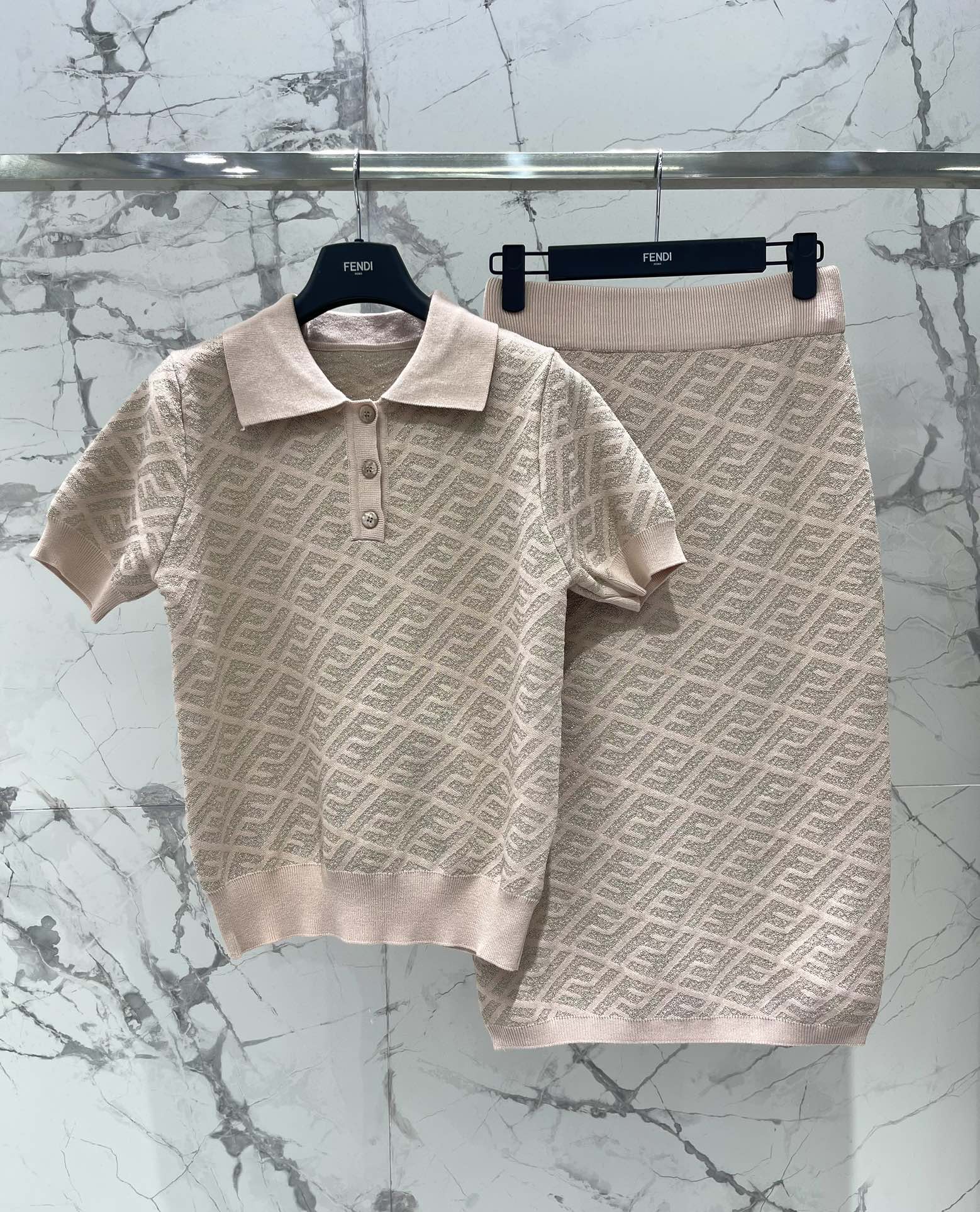 FEND 25S SHORT SLEEVE JACQUARD KNIT LAPEL 264020
