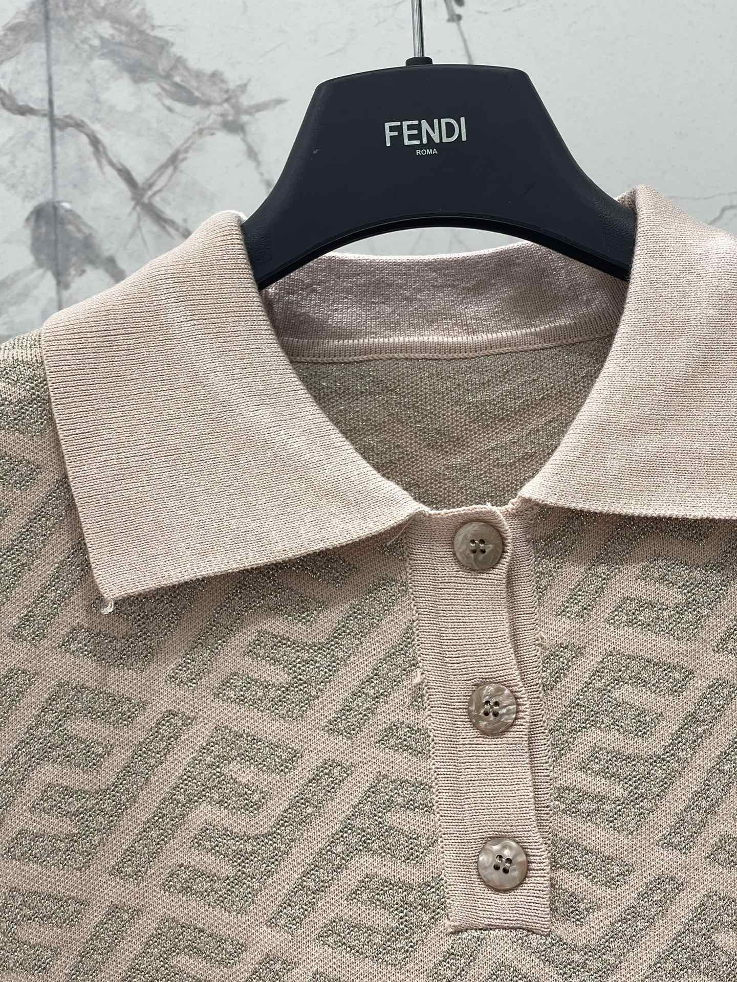 FEND 25S SHORT SLEEVE JACQUARD KNIT LAPEL 264020