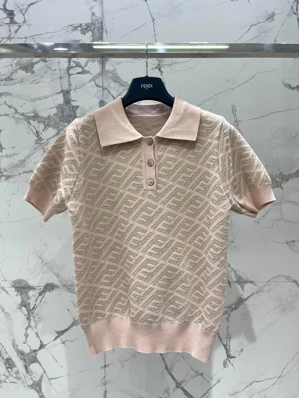 FEND 25S SHORT SLEEVE JACQUARD KNIT LAPEL 264020
