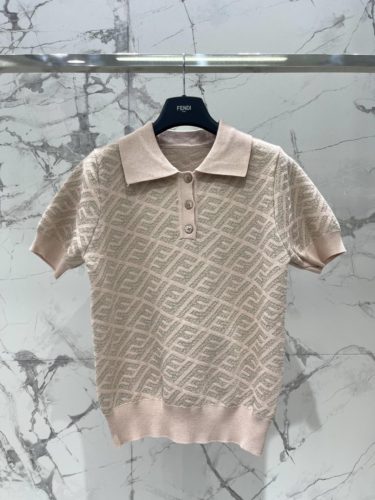 FEND 25S SHORT SLEEVE JACQUARD KNIT LAPEL 264020
