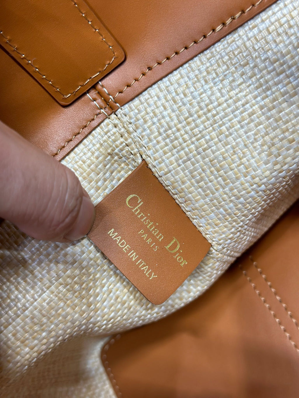 DIOR 26S TOUJOURS BAG 28 IN BROWN AND BEIGE RAFFIA