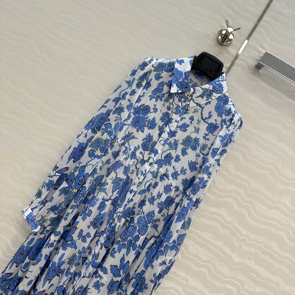 DVF PREMIUM BLUE FLORAL SILK DRESS