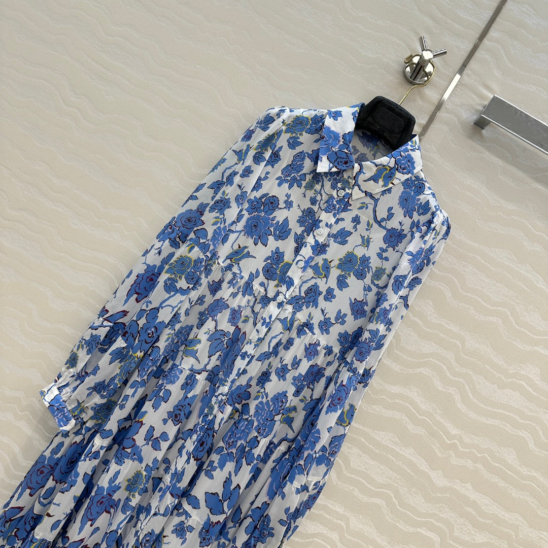 DVF PREMIUM BLUE FLORAL SILK DRESS