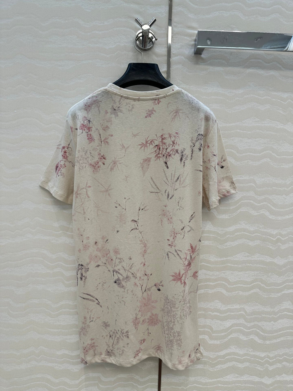 DIOR INK FLOWER PRINTED COTTON-LINEN T-SHIRT