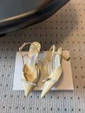 JIMMY CHOO 26S SLINGBACK HEELS 65 MM IN PASTEL YELLOW PATENT CALFSKIN