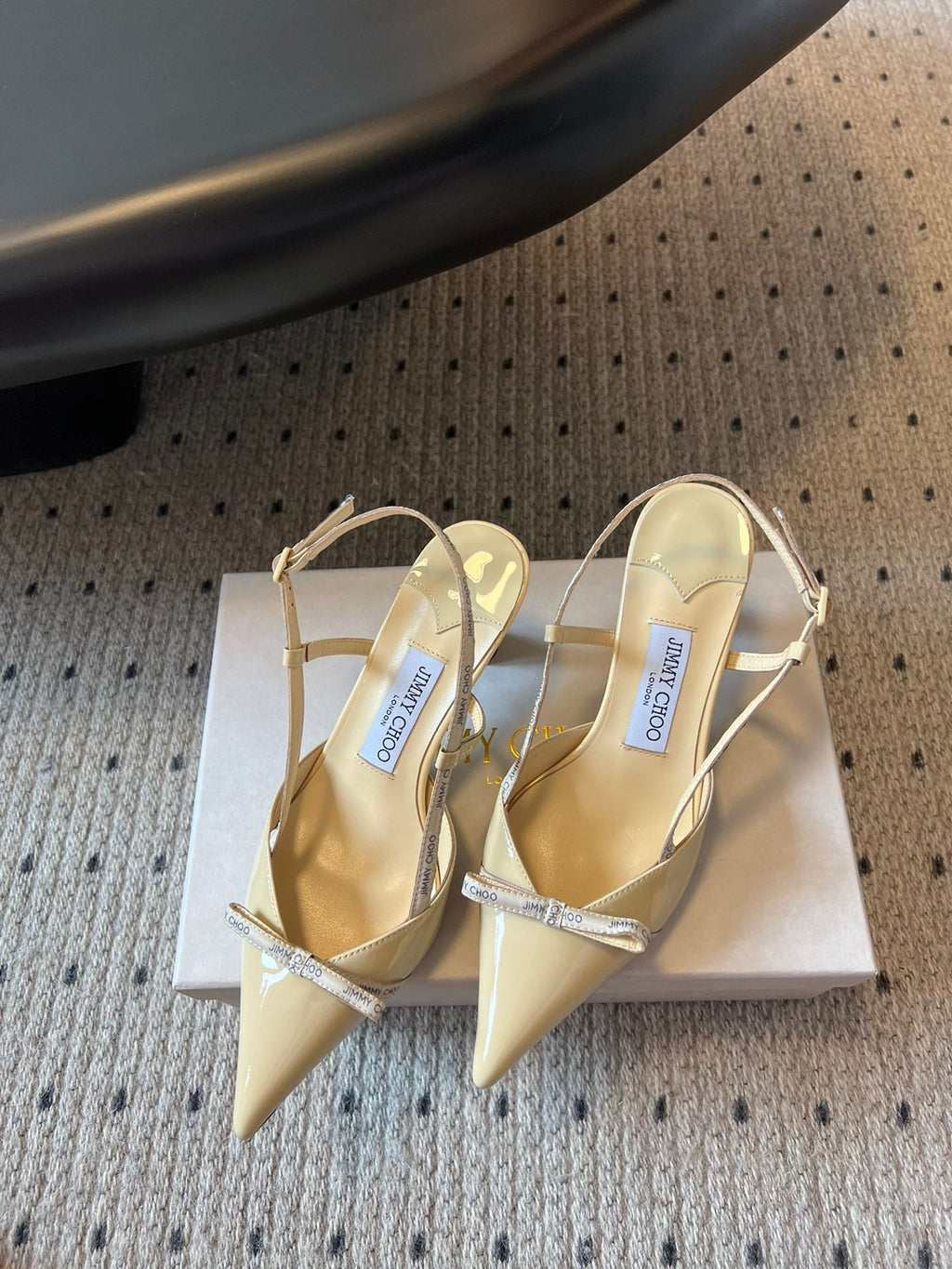 JIMMY CHOO 26S SLINGBACK HEELS 65 MM IN PASTEL YELLOW PATENT CALFSKIN