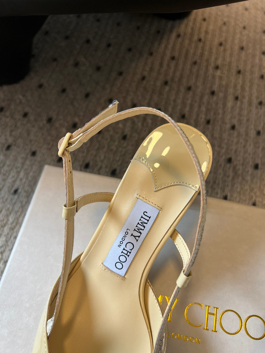 JIMMY CHOO 26S SLINGBACK HEELS 65 MM IN PASTEL YELLOW PATENT CALFSKIN