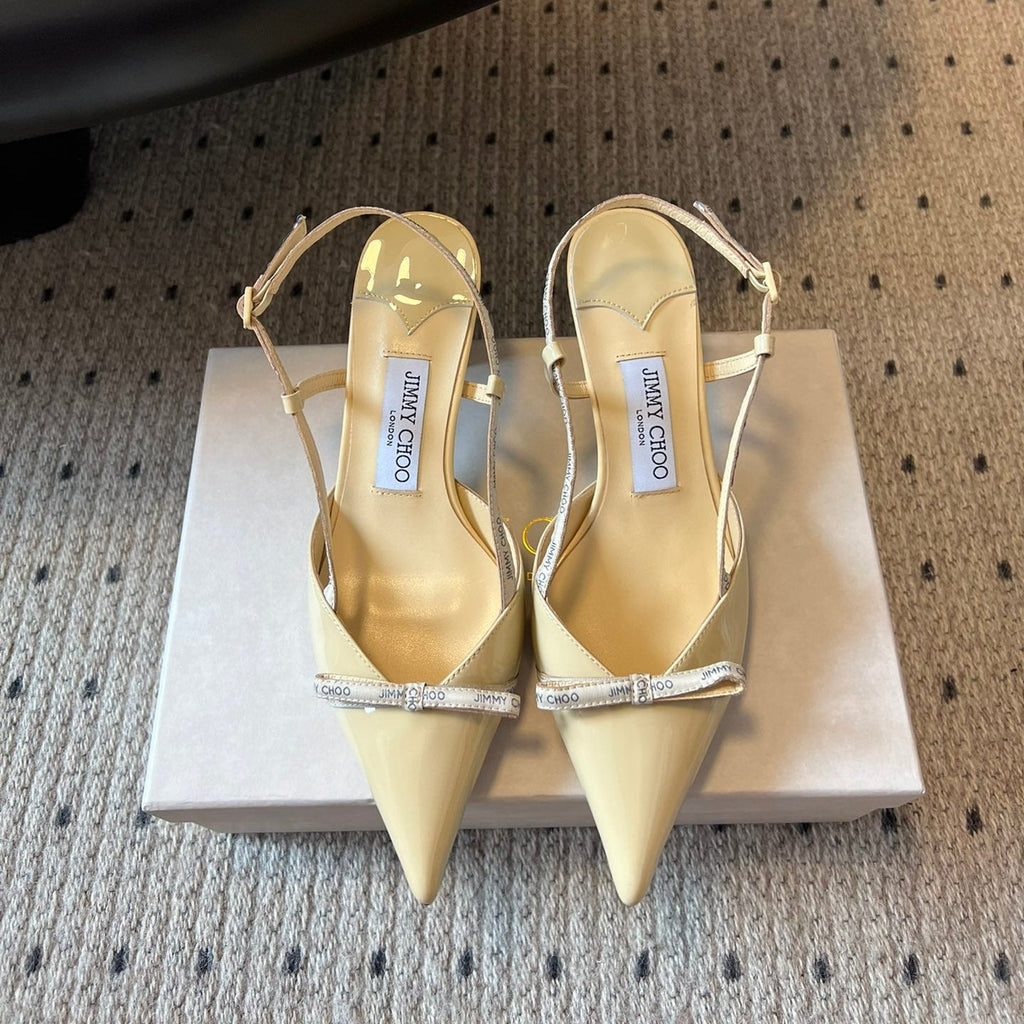 JIMMY CHOO 26S SLINGBACK HEELS 65 MM IN PASTEL YELLOW PATENT CALFSKIN