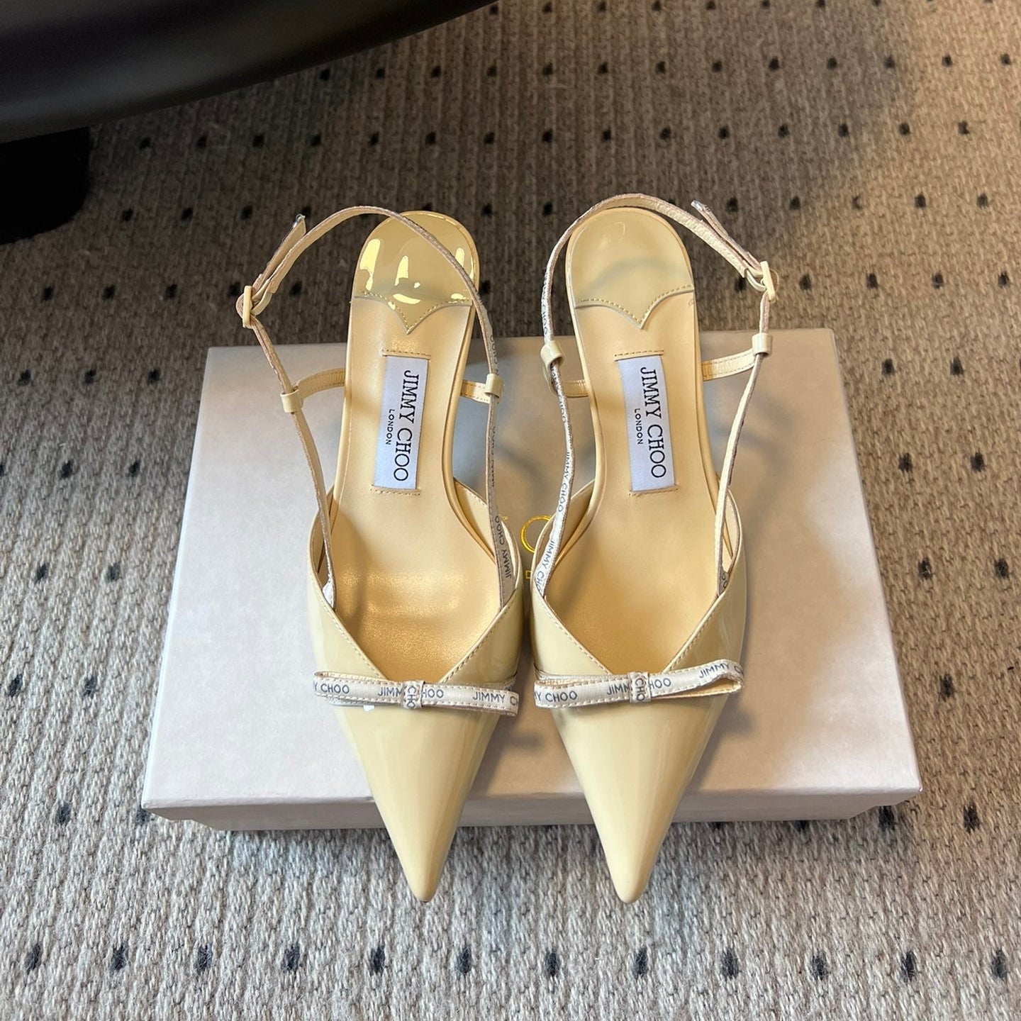 JIMMY CHOO 26S SLINGBACK HEELS 65 MM IN PASTEL YELLOW PATENT CALFSKIN