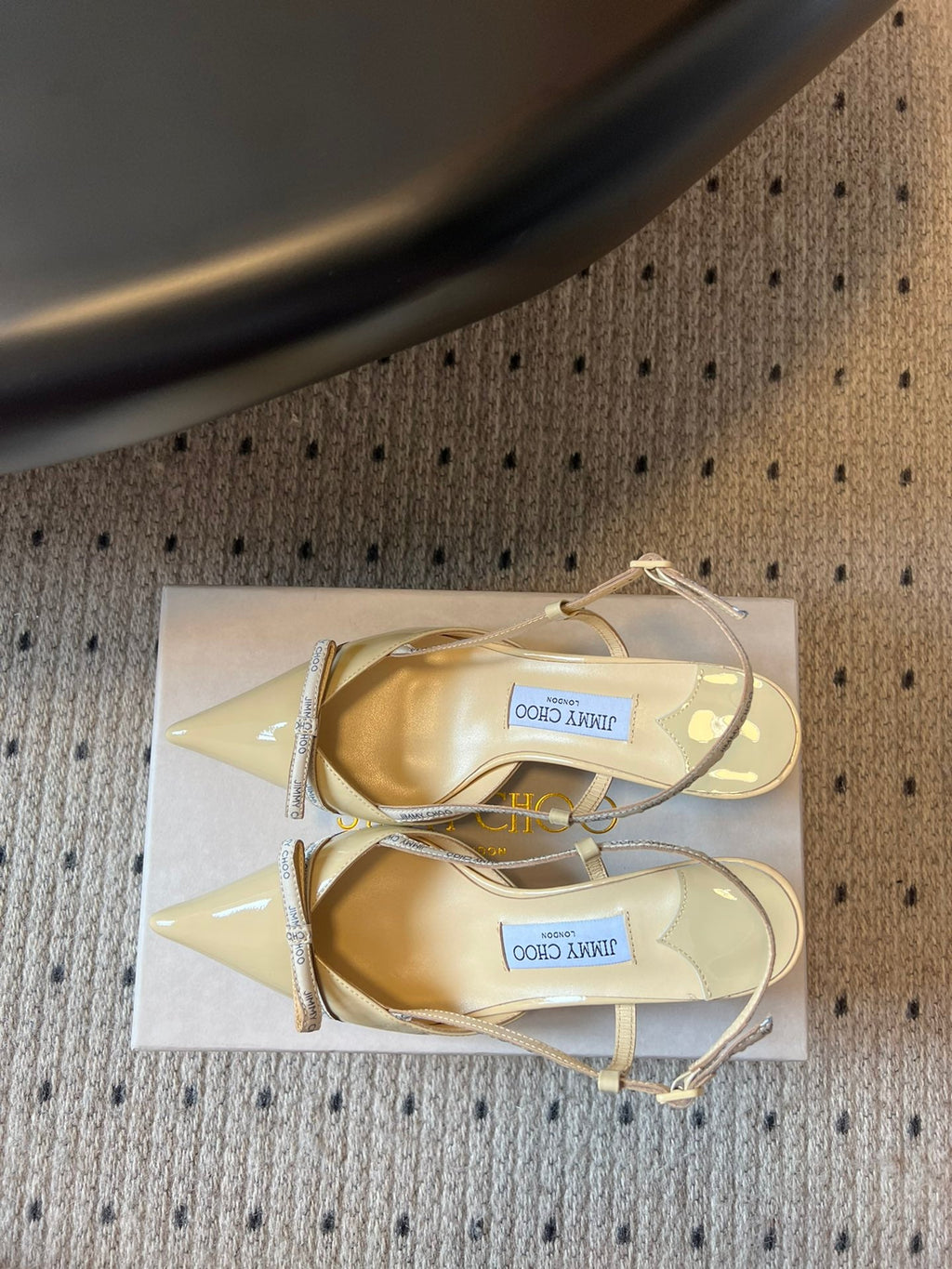 JIMMY CHOO 26S SLINGBACK HEELS 65 MM IN PASTEL YELLOW PATENT CALFSKIN