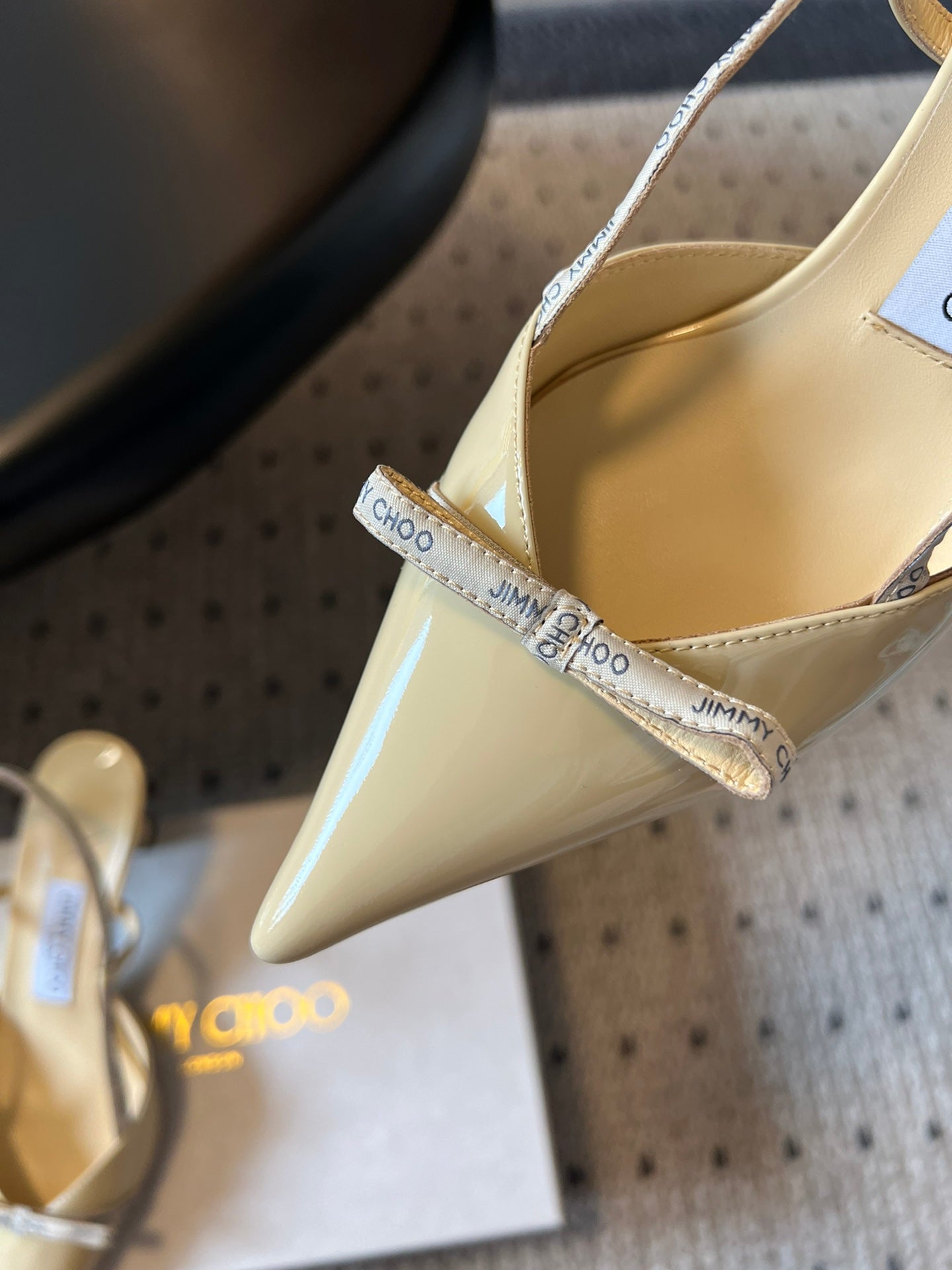 JIMMY CHOO 26S SLINGBACK HEELS 65 MM IN PASTEL YELLOW PATENT CALFSKIN