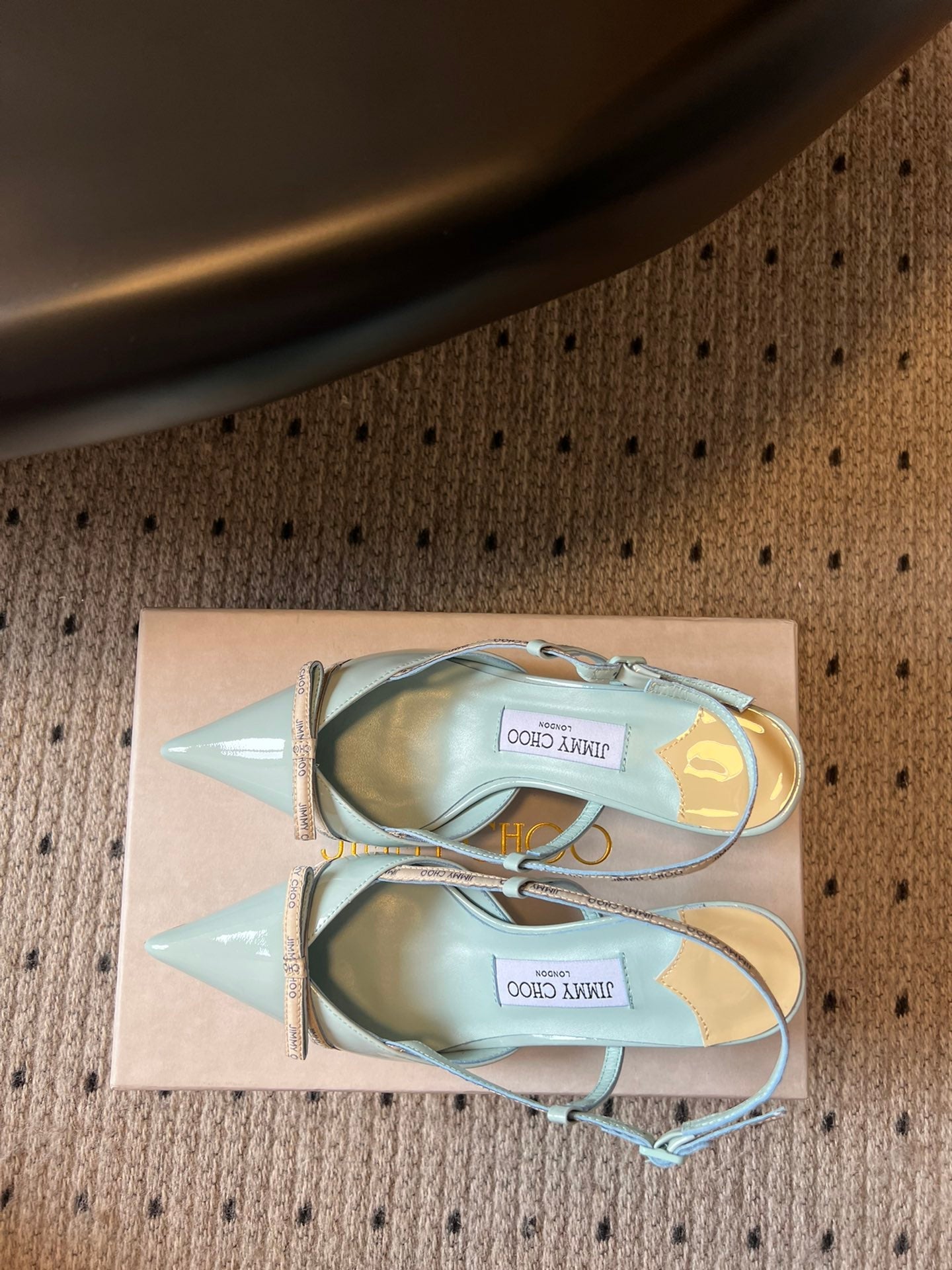 JIMMY CHOO 26S SLINGBACK HEELS 65 MM IN PASTEL BLUE PATENT CALFSKIN