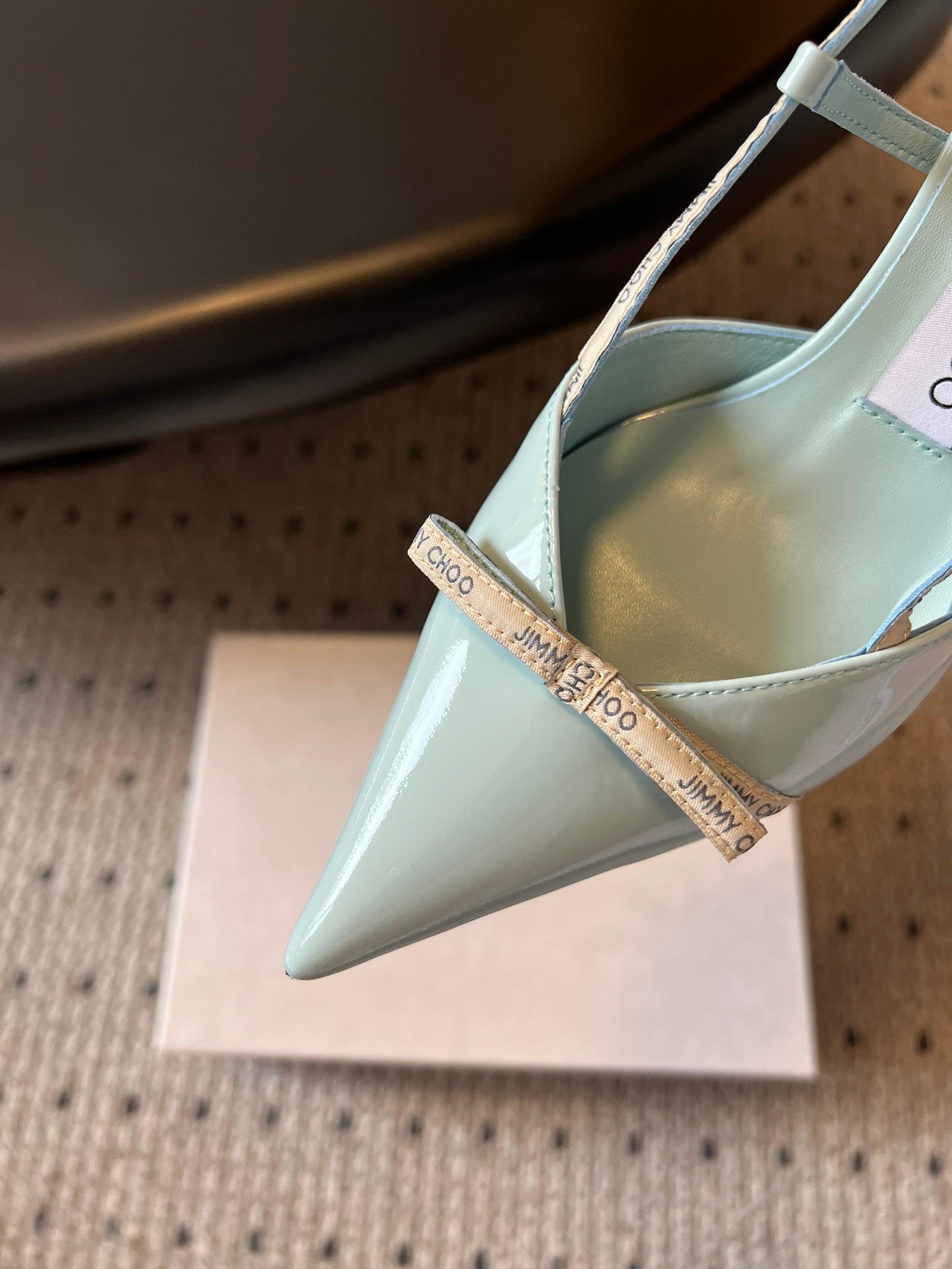 JIMMY CHOO 26S SLINGBACK HEELS 65 MM IN PASTEL BLUE PATENT CALFSKIN