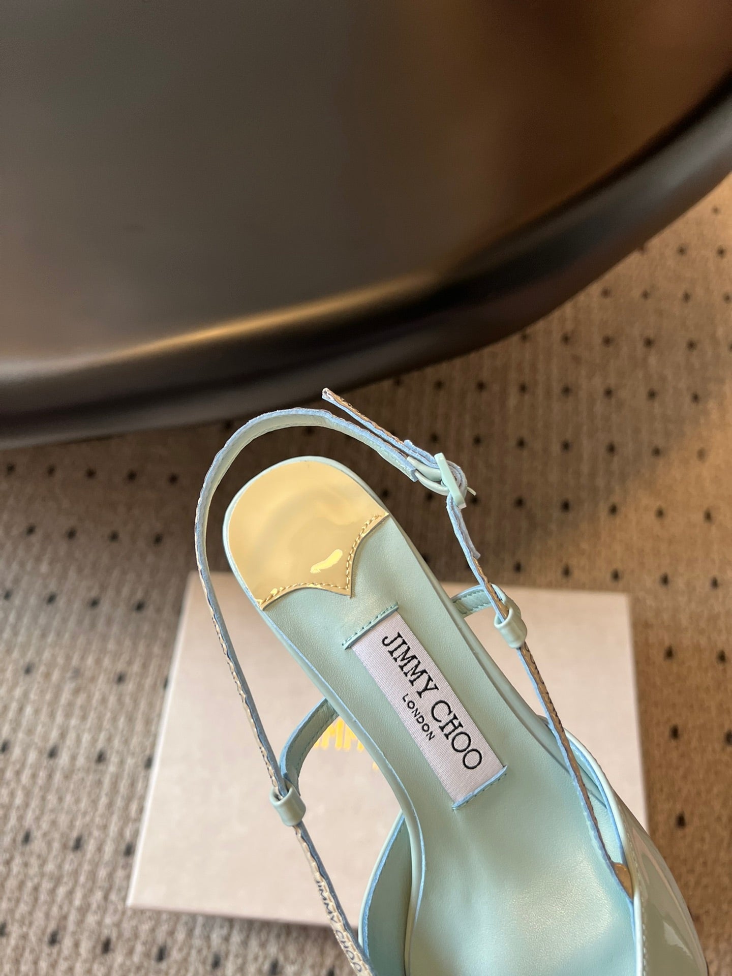 JIMMY CHOO 26S SLINGBACK HEELS 65 MM IN PASTEL BLUE PATENT CALFSKIN