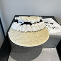MIUMIU OPEN-TOP STRAW HAT IN LIGHT BEIGE MIX WHITE EYELET FABRIC